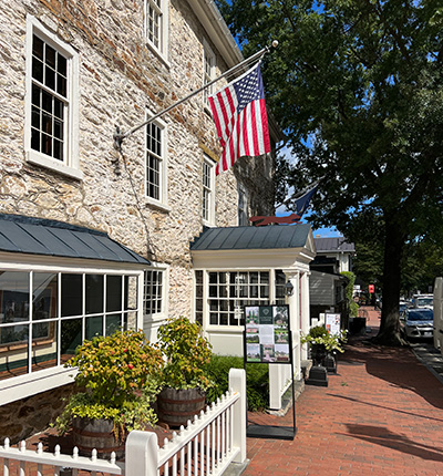Brick building with American flag
